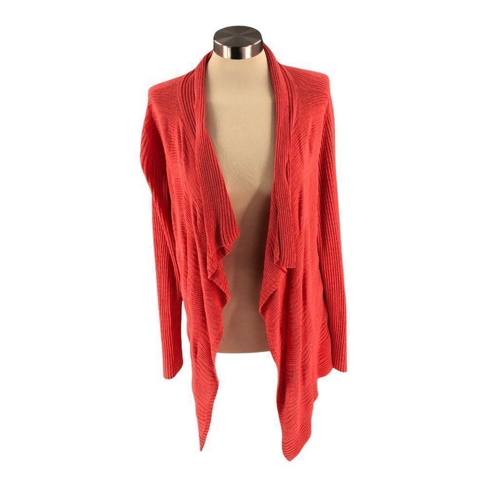 Calvin Klein Womens Sweater Extra Large Salmon Cardigan Open Front Knit Long Slv